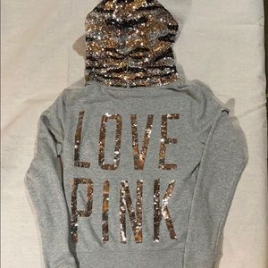 VS PINK Cheetah Sequin Full Zip Sweatshirt